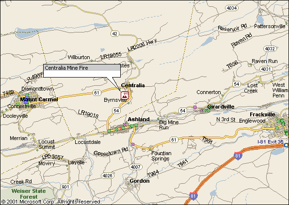 Centralia PA Mine Fire Map